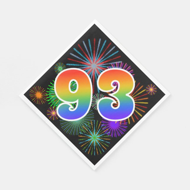 Colorful Fireworks + Rainbow Pattern "93" Event # Napkins (Corner)