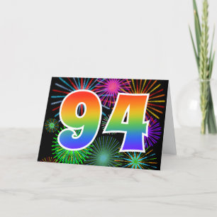 Colorful Fireworks + Rainbow Pattern "94" Event # Card