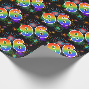 Colorful Fireworks + Rainbow Pattern "96" Event # Wrapping Paper