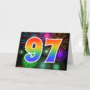 Colorful Fireworks + Rainbow Pattern "97" Event # Card