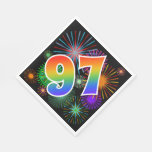 [ Thumbnail: Colorful Fireworks + Rainbow Pattern "97" Event # Napkins ]