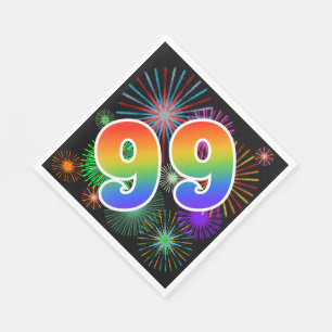 Colorful Fireworks + Rainbow Pattern "99" Event # Napkins