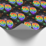 [ Thumbnail: Colorful Fireworks + Rainbow Pattern "99" Event # Wrapping Paper ]