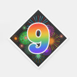 [ Thumbnail: Colorful Fireworks + Rainbow Pattern "9" Event # Napkins ]