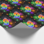 [ Thumbnail: Colorful Fireworks + Rainbow Pattern "9" Event # Wrapping Paper ]