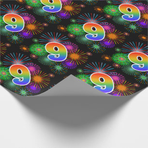 Colorful Fireworks + Rainbow Pattern "9" Event # Wrapping Paper