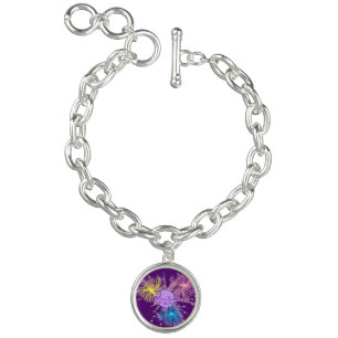 Colorful Fireworks Silver Round Charm Bracelet