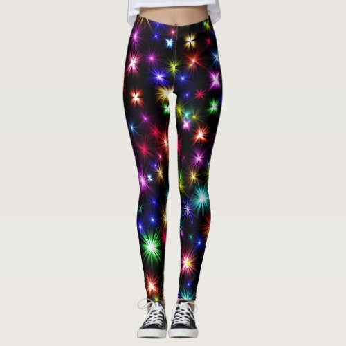 Colorful Fireworks Stars Design  Leggings