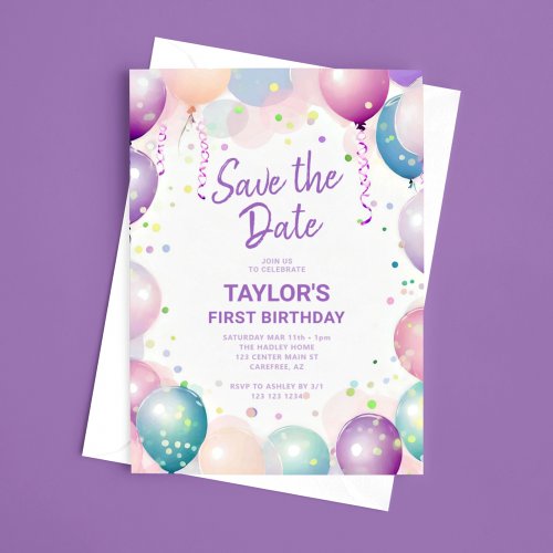Colorful First Birthday Party Save The Date