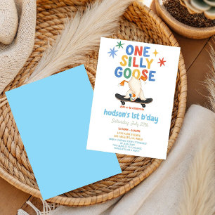 colorful First Birthday summer one silly goose Invitation