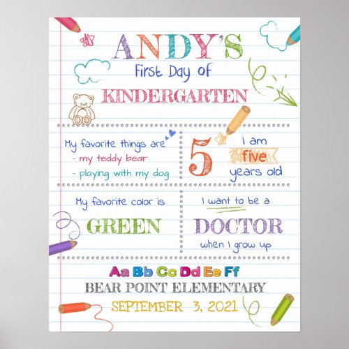 Colorful First Day of Kindergarten Sign