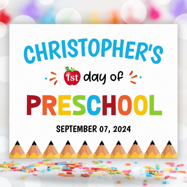 Colorful First Day Of School Preschool  Poster (Colorful First Day Of School Preschool Poster)