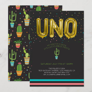 Colorful First Fiesta Birthday   UNO Balloons Invitation