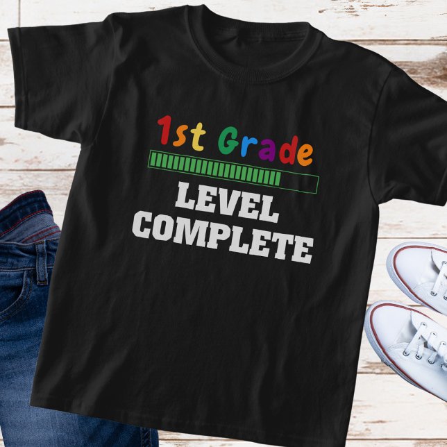 Colorful "First Grade, Level Complete" Child's T-Shirt (Creator Uploaded)
