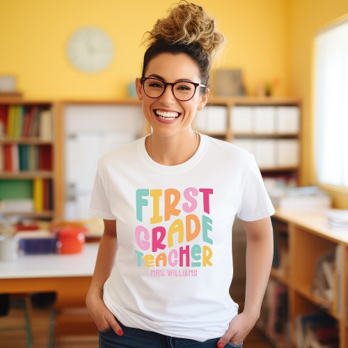 Colorful First Grade Teacher Retro Custom T_Shirt