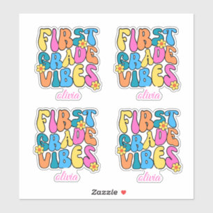 Colorful First Grade Vibes Back to School Retro Sticker