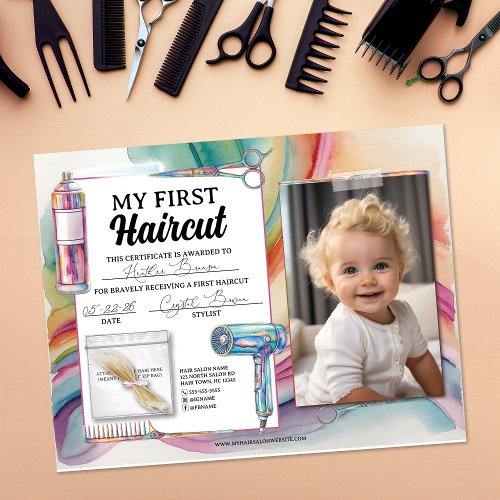 Colorful First Haircut Hair Salon Certificate