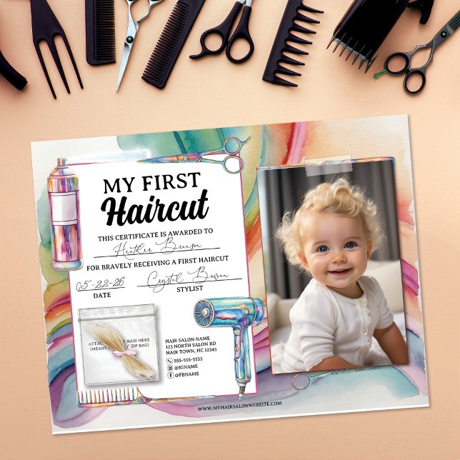 Colorful First Haircut Hair Salon Certificate (Creator Uploaded)