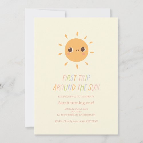 Colorful First Trip Around the Sun 1st  Invitation