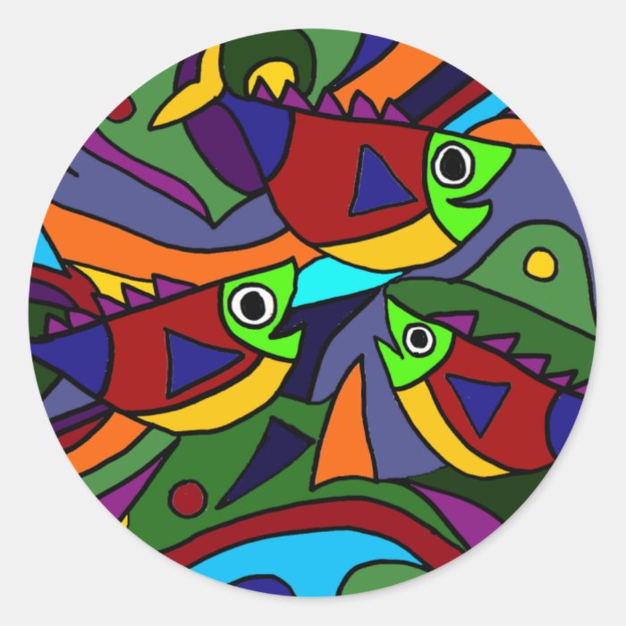 Colorful Fish Abstract Art Design Stickers