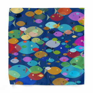 Colorful Fish Abstract Pattern Blue Bandana