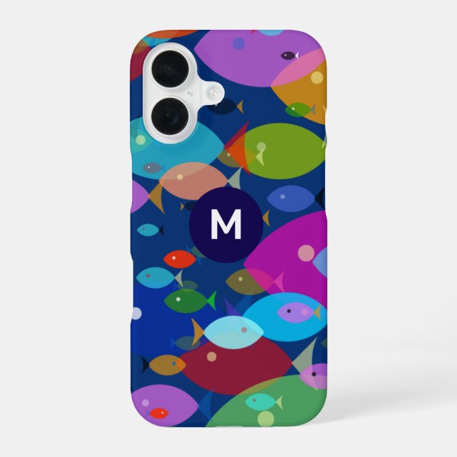 Colorful Fish Abstract Pattern Blue Monogram Iphone Case (Back)
