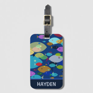 Colorful Fish Abstract Pattern Blue Personalised Luggage Tag