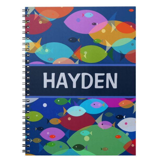 Colorful Fish Abstract Pattern Blue Personalised Notebook (Front)
