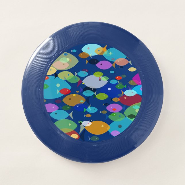 Colorful Fish Abstract Pattern Blue Wham-O Frisbee (Front)