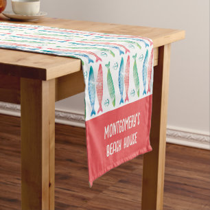 Colorful Fish Anchor Watercolor Name Short Table Runner