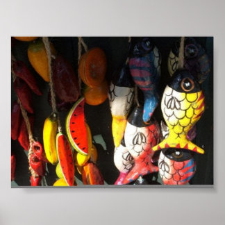 colorful fish and fruit at market poster