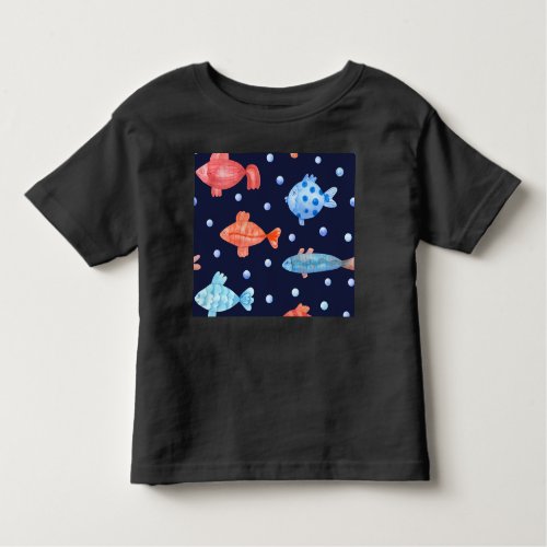 Colorful Fish and Pearls on Navy Blue Background  Toddler T_shirt