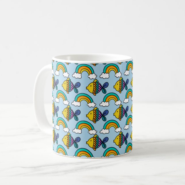 Colorful Fish and Rainbow Mug (Front Left)
