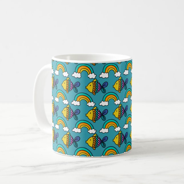 Colorful Fish and Rainbow Mug (Front Left)