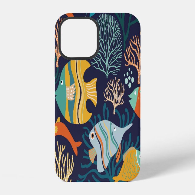 Colorful fish: aquatic plants pattern. iphone case (Back)