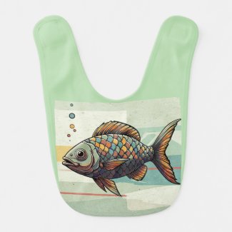 Colorful Fish Art Baby Bib - Pale Green