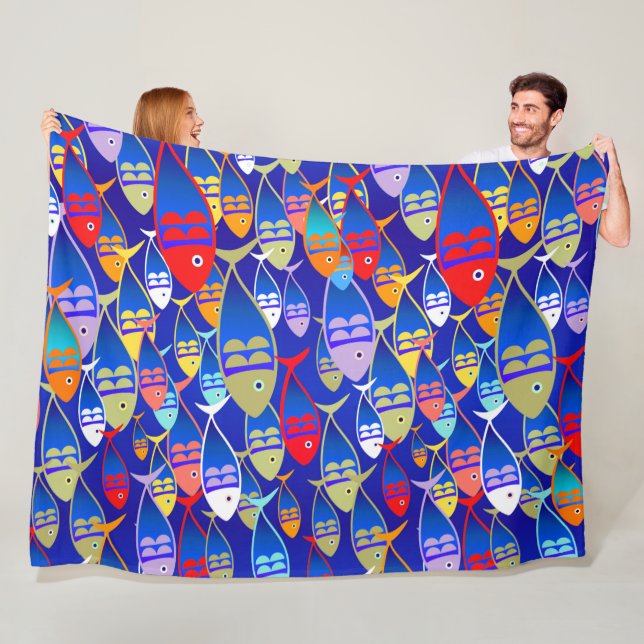 Colorful Fish Art Deco Design Fleece Blanket (In Situ)