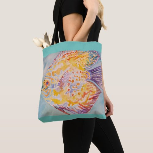 Colorful Fish Beach Coastal Aqua Grocery Tote Bag