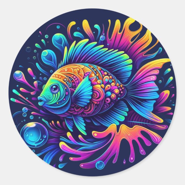Colorful Fish Classic Round Sticker (Front)