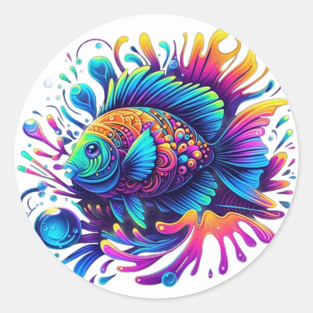 Colorful Fish Classic Round Sticker (Front)