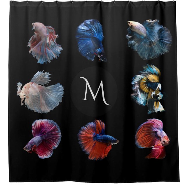 Colorful Fish custom monogram shower curtain (Front)