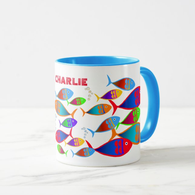 Colorful Fish Custom Text Mug (Front Right)