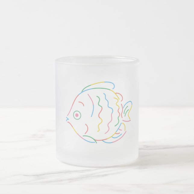 Colorful Fish Frosted Glass Coffee Mug (Center)