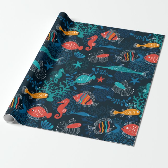 Colorful Fish in Ocean Wrapping Paper (Unrolled)