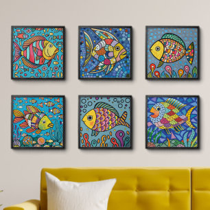 Colorful fish in the coral reef and ocean peel and stick photo tile