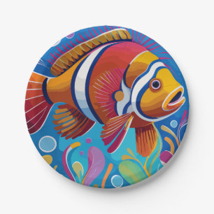 Colorful fish in the reef paper plates