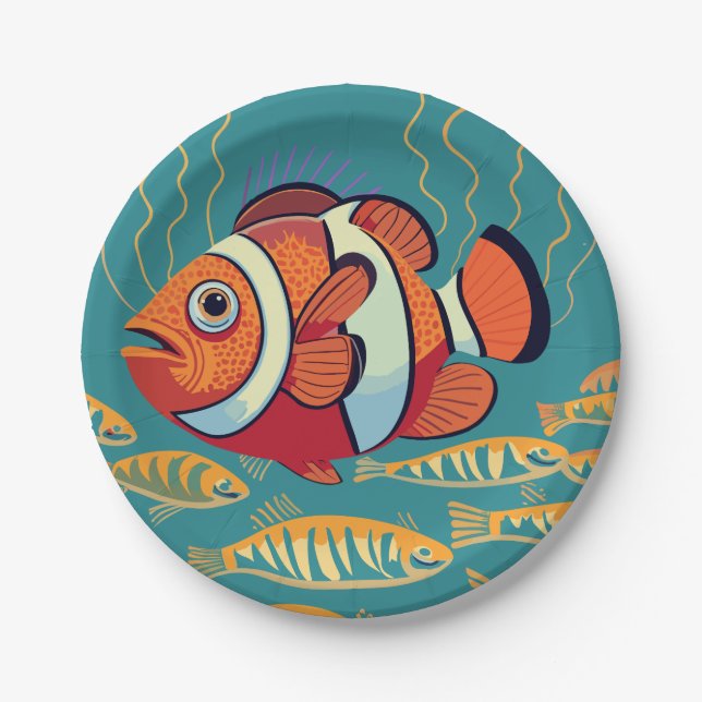 Colorful fish in the reef paper plates (Front)