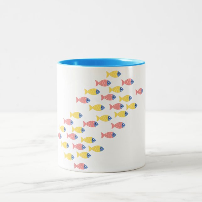 Colorful Fish Migration  Two-Tone Coffee Mug (Center)