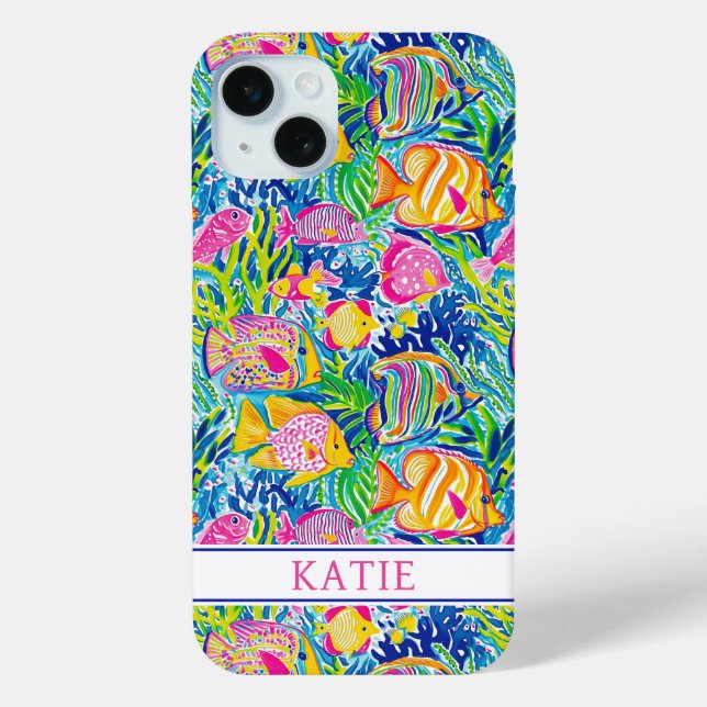 Colorful Fish Monogrammed Case-Mate iPhone Case (Back)