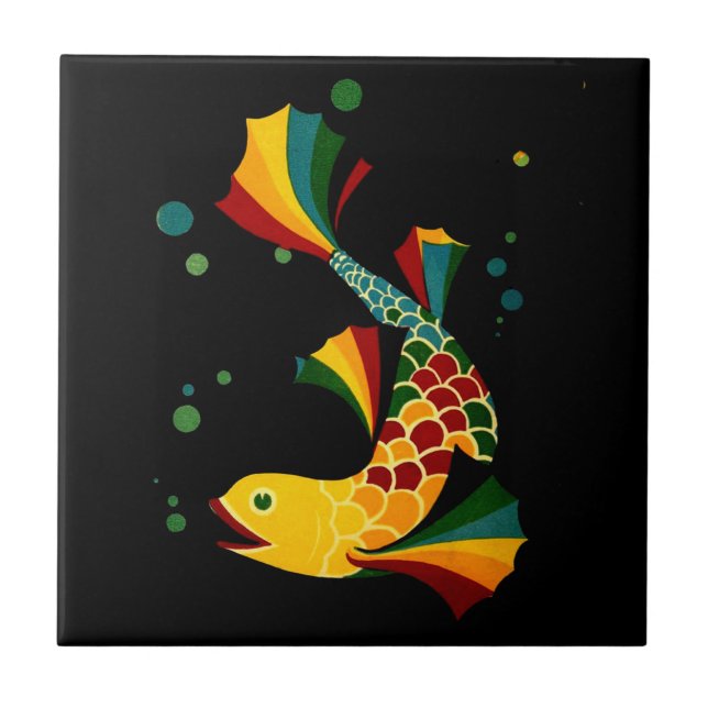 colorful fish ‘n bubbles ceramic tile (Front)